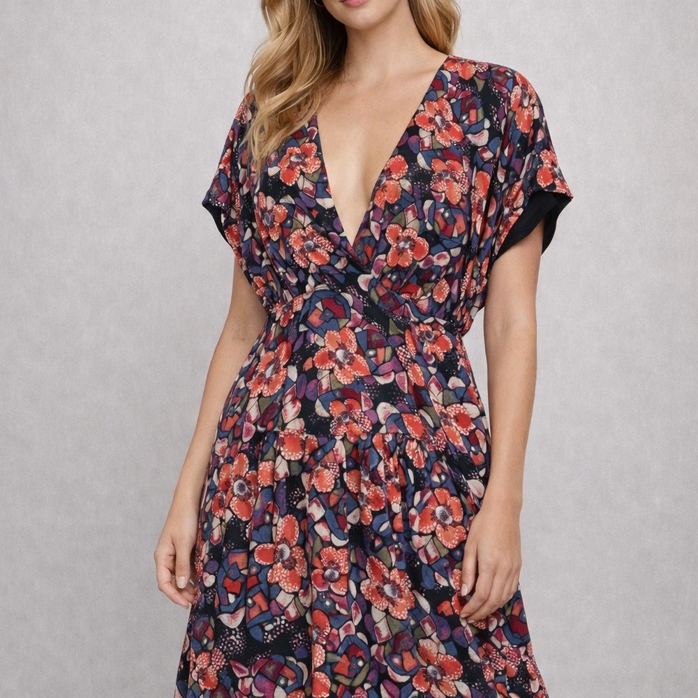 Free People Fitting In Floral Dress XS Deep V Fit & Flare Knee